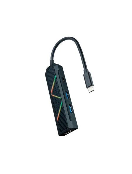 Hub Adaptador Type-C 4 en 1 Nanocable / Conversor USB-C a 2xUSB-A / Type-C PD 100W / HDMI 4K / Iluminacion Led / 10.16.0401